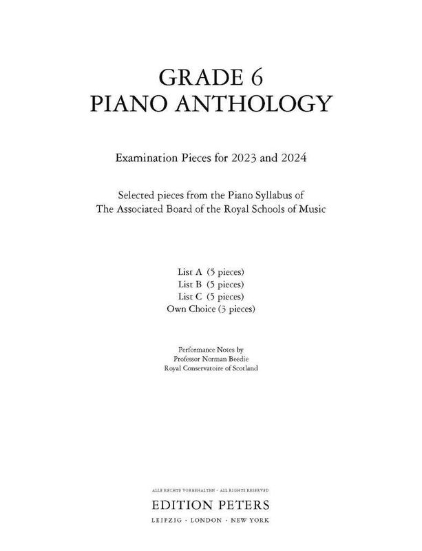 Grade 6 Piano Anthology 2023-2024