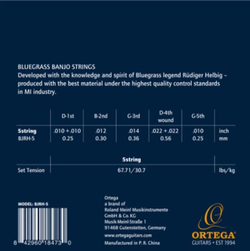 Ortega BJRH-5 Bluegrass 5-str. Banjo, Coated Phosphor Bronze, Medium