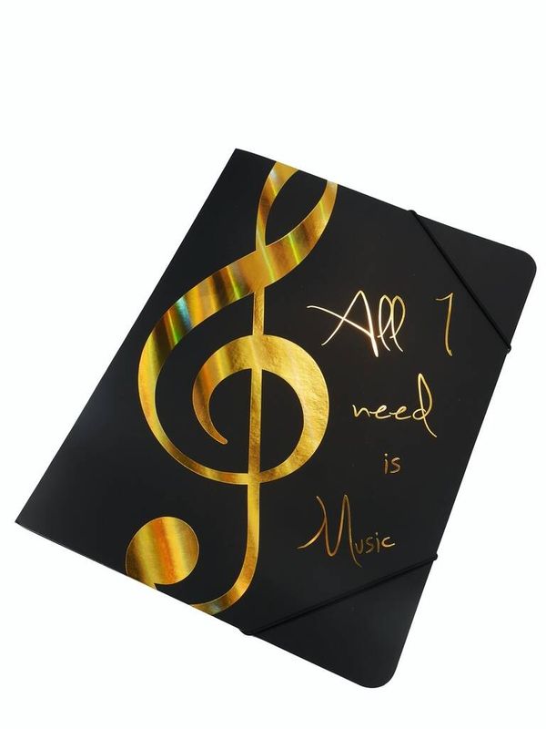Elastic folder ''All I need is Music'' golden A4
