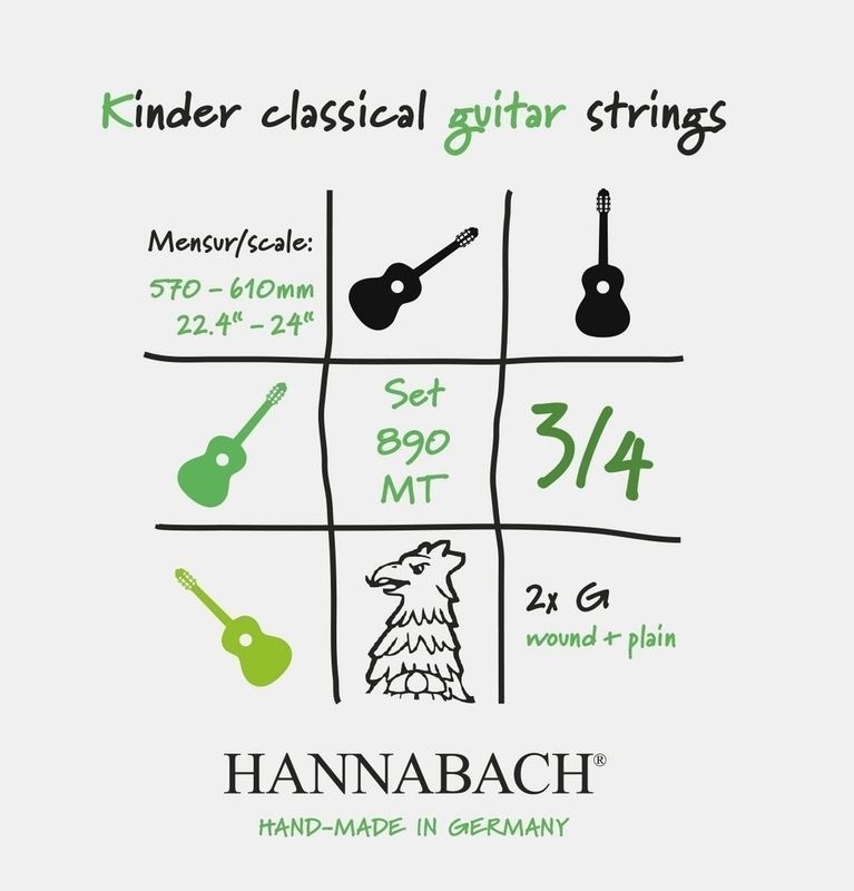 Hannabach Strings for classic guitar Serie 890 3/4 guitar for children Duel: 57-61cm Set of 2 G-Strings