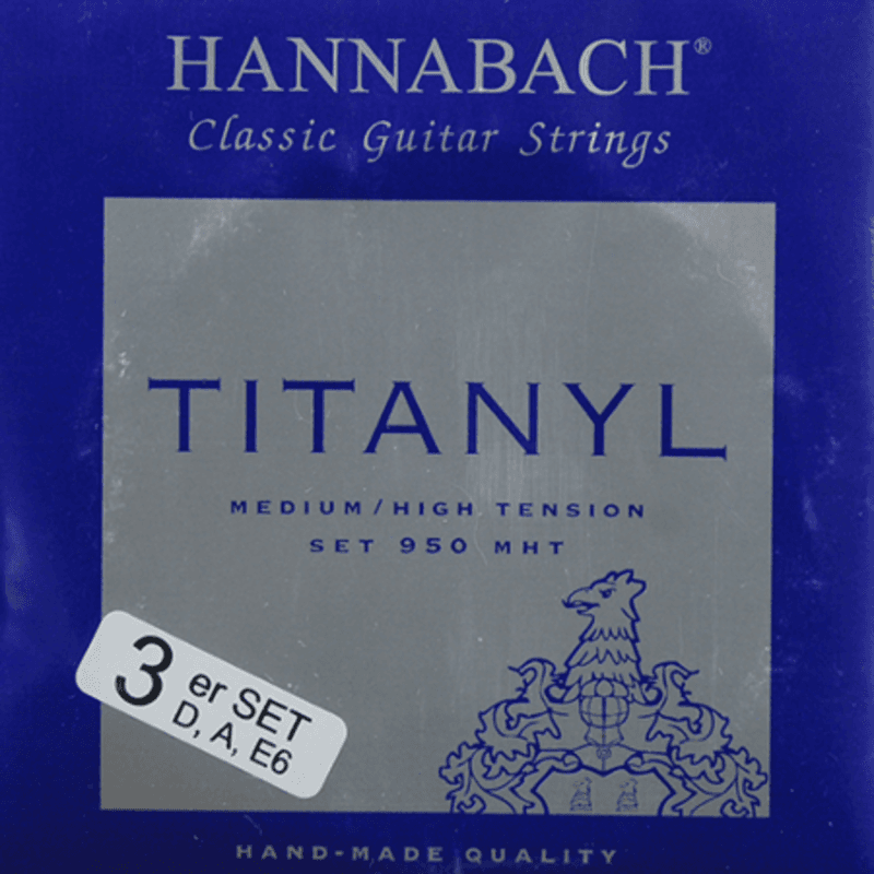 Hannabach Strings for classic guitar Serie 950 Medium/High Tension Titanyl Set of 3 Bass