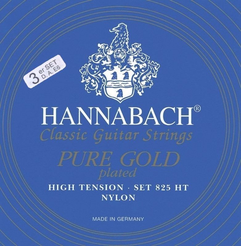 Hannabach Strings for classic guitar Serie 825 High tension specialized gold plated 3er Bass high