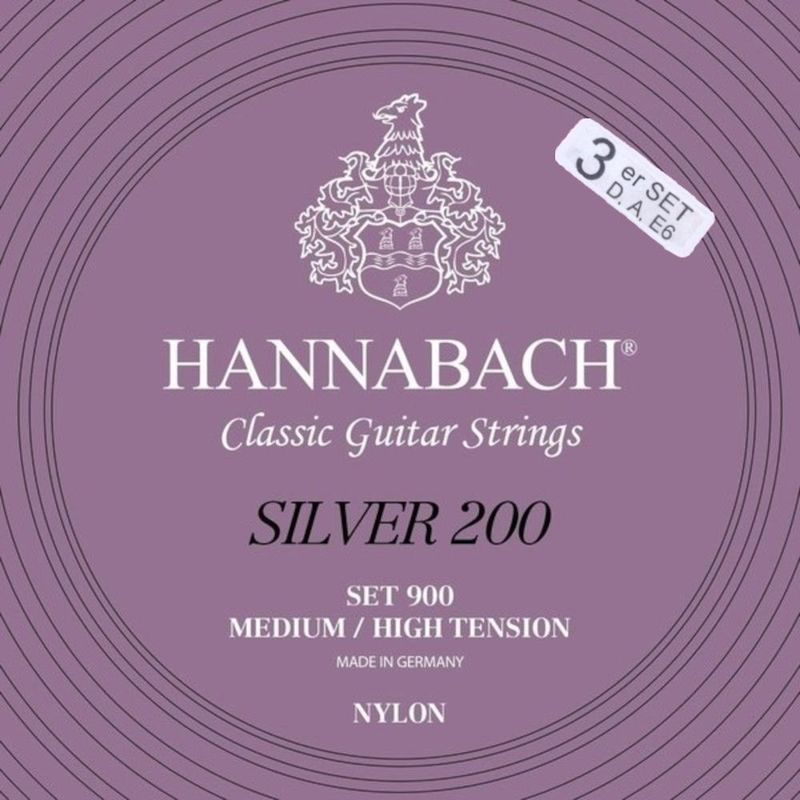 Hannabach Strings for classic guitar Series 900 Medium/High Tension Silver 200 3er Bass med-hi