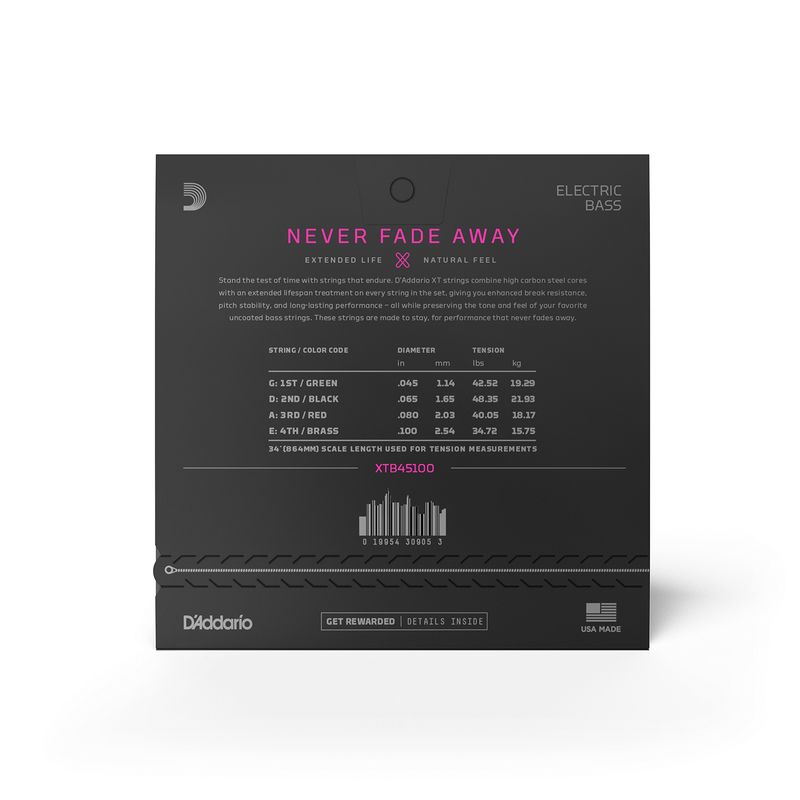 D'Addario XTB45100 Strängset Elbas XT Coated 045-100 Long scale