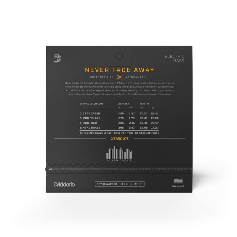 D'Addario XTB50105 Strängset Elbas XT Coated 050-105 Long scale
