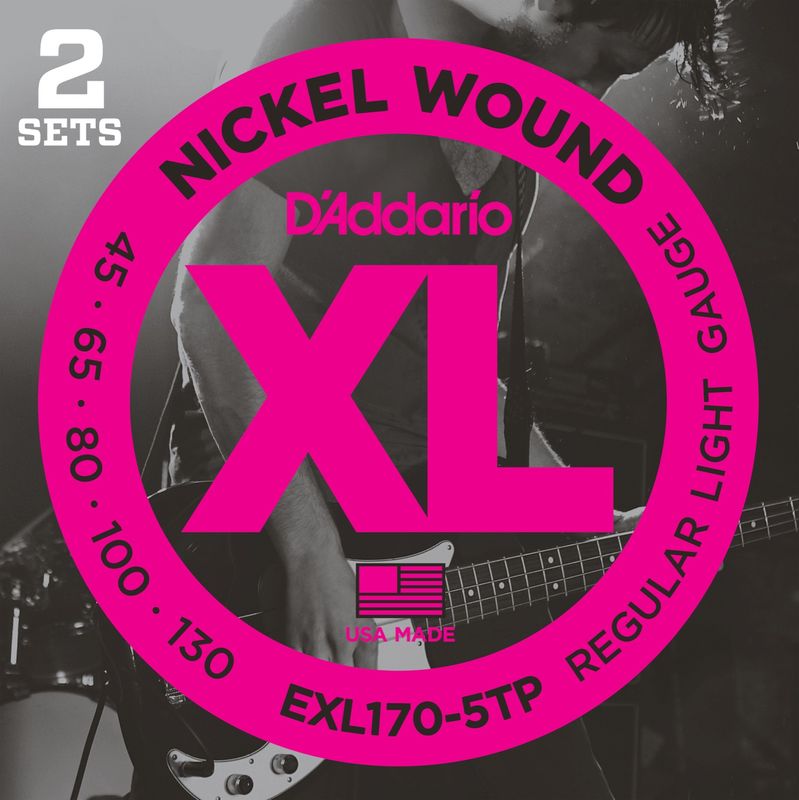 D'Addario EXL170-5TP Strängset Elbas Nickel Wound 045 - 130 (5-Str.Twin-Pack)