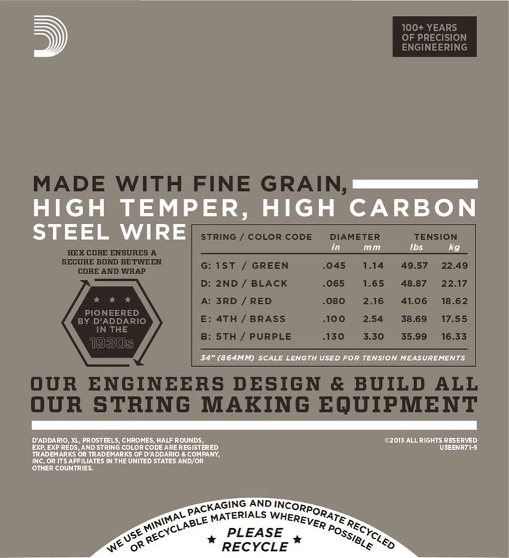D'Addario ENR71-5 Strängset Elbas Nickel Half Rounds 045 - 130 (5-str.)