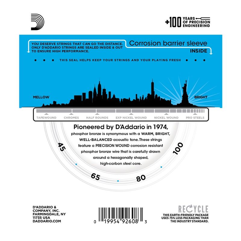 D'Addario EPBB170 Strängset Akustisk Bas Phosphor Bronze 045 - 100