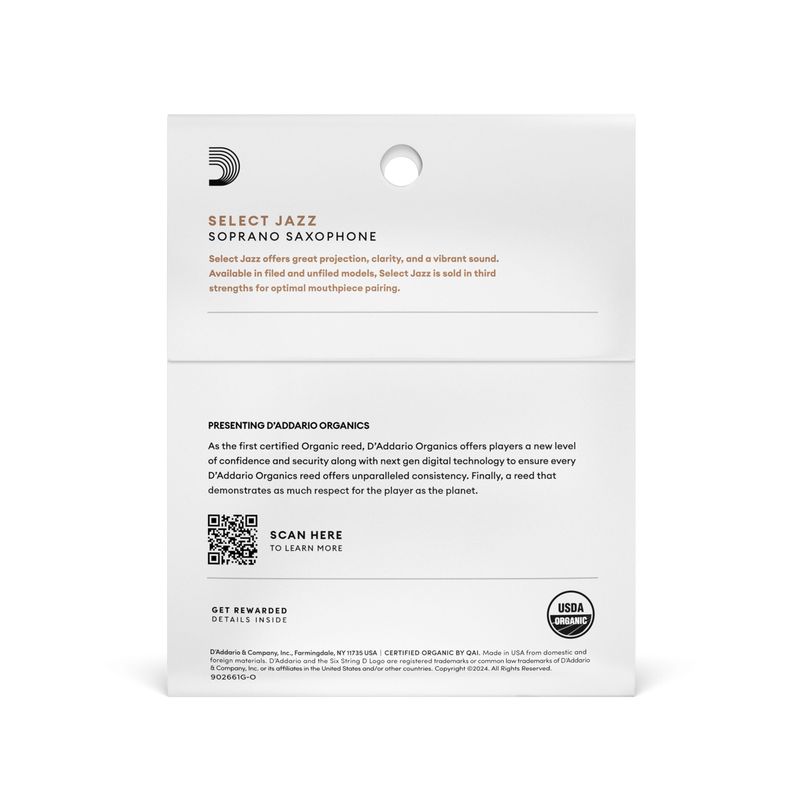 D'Addario ORRS03SSX2H Org Select Jazz Un-Filed Sopran-sax 3-p. 2H