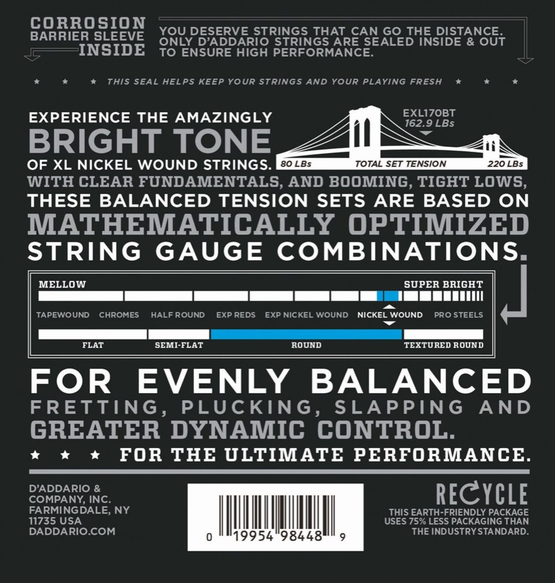 D'Addario EXL170BT Strängset Elbas Nickel Wound 045 - 107 (Balanced Tension) Light