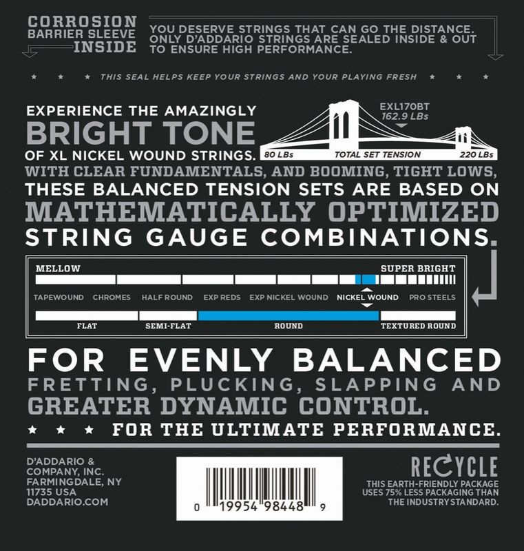 D'Addario EXL170BT Strängset Elbas Nickel Wound 045 - 107 (Balanced Tension) Light