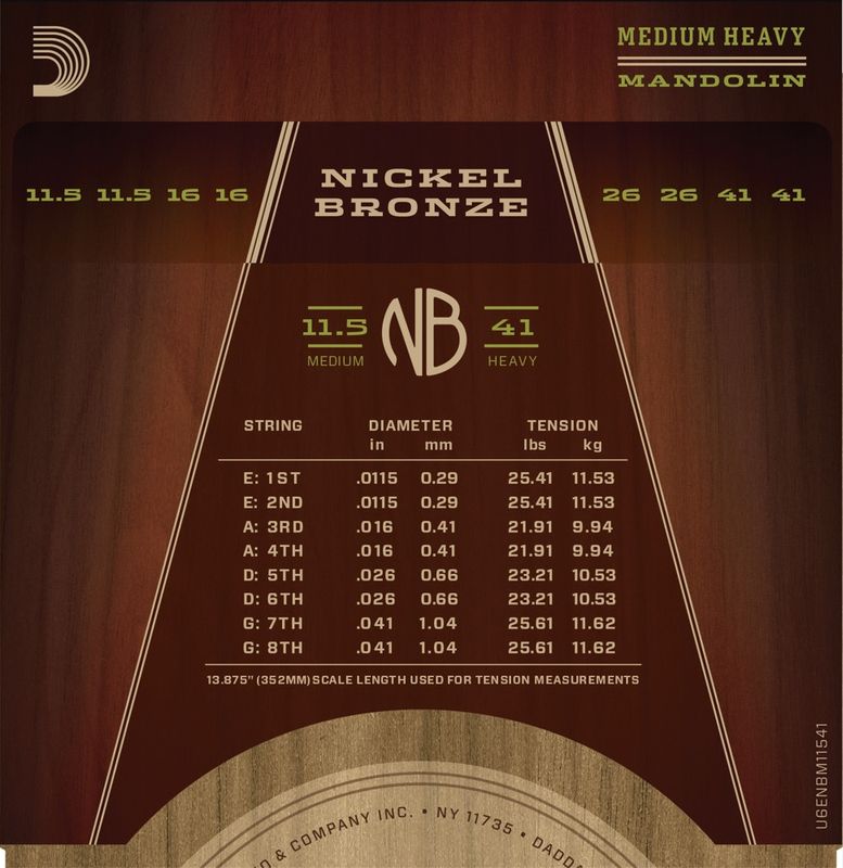 D'Addario NBM11541 Strängset Mandolin Nickel Bronze 0115-041 Medium/Heavy