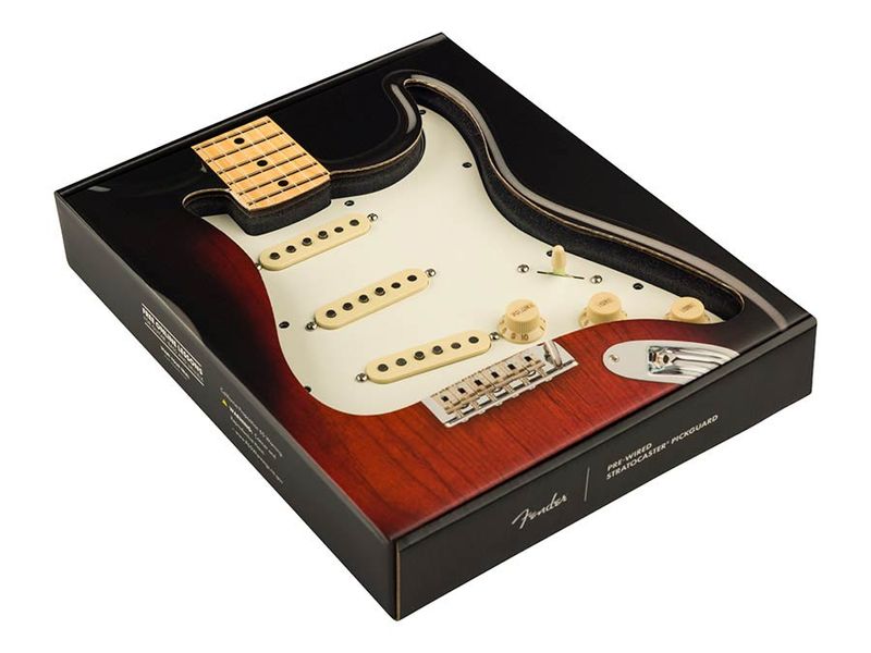Fender Pre-wired Strat Pickguard, Pure Vintage '65 SSS w/RWRP middle, 11 screw holes, parchment