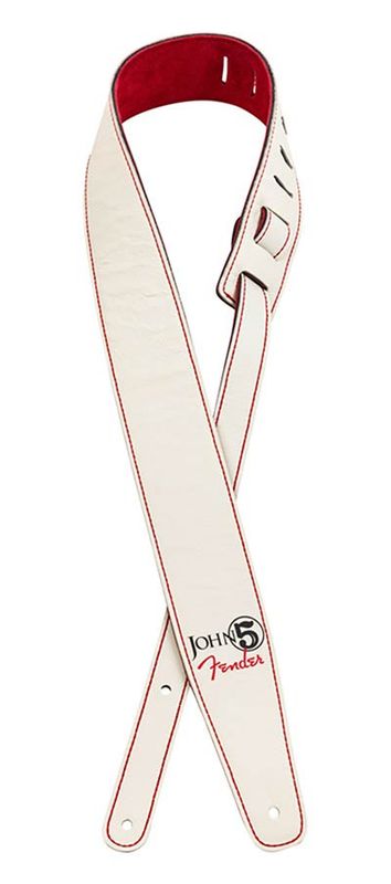 Fender  John 5 leather strap, white and red