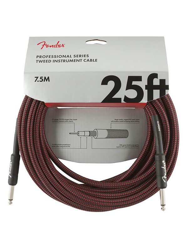 Fender Professional Tweed Inst.cable, 25ft, red tweed