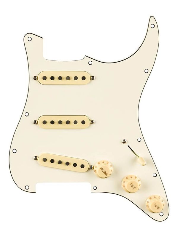 Fender Pre-wired Strat Pickguard, Pure Vintage '65 SSS w/RWRP middle, 11 screw holes, parchment