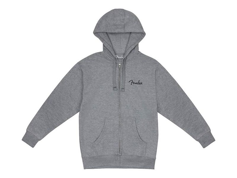 Fender Clothing small spaghetti logo zip front hoodie, athletic gray, M