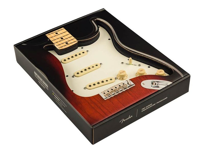 Fender Pre-wired Strat Pickguard, Pure Vintage '59 SSS w/RWRP middle, 11 screw holes, parchment