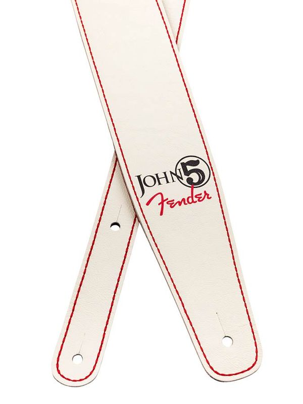 Fender  John 5 leather strap, white and red