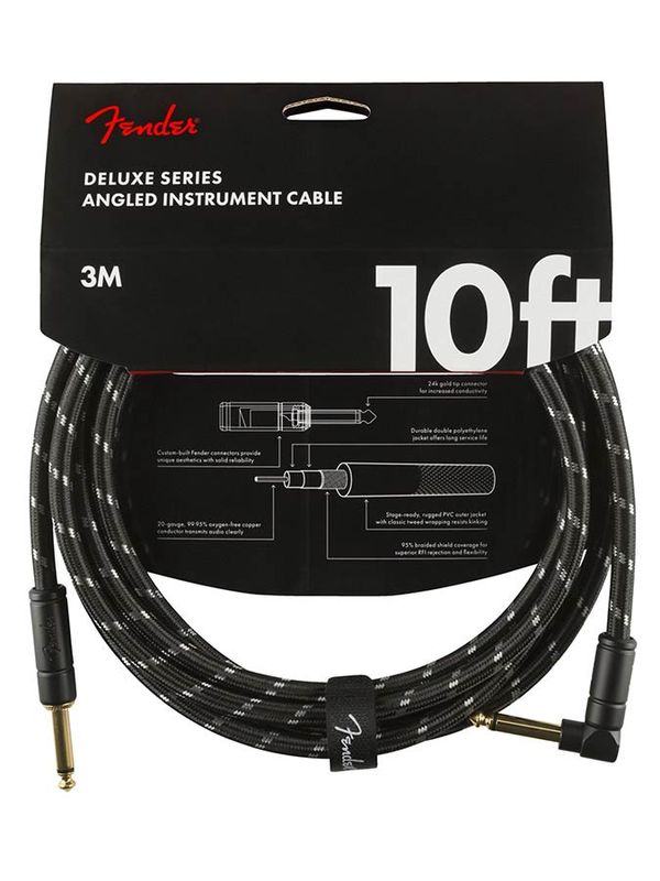 Fender Deluxe Series Inst.cable, 10ft, 1x angled, black tweed