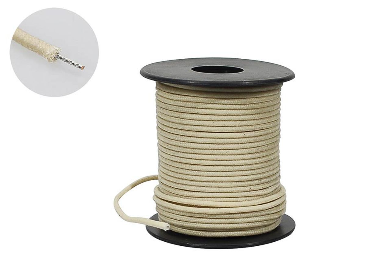 Boston USA Made Waxed Cotton Braided Push Back Wire 50 ft - White