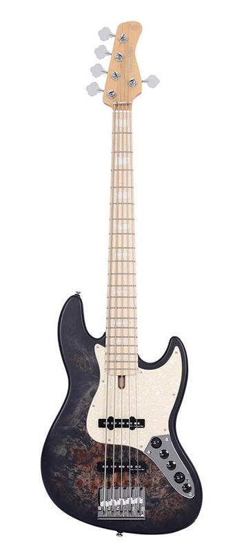 Sire V7 Series Marcus Miller swamp ash reissue 5-string active bass guitar, transparent black satin
