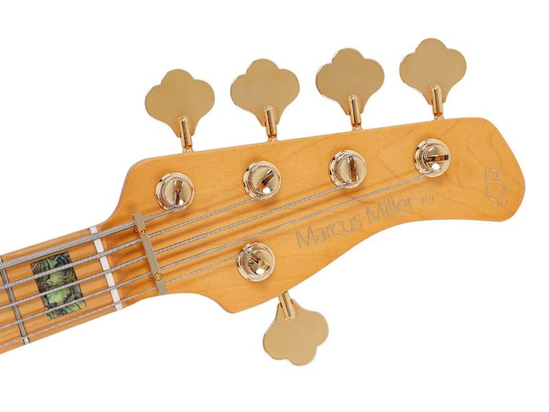Sire V10 Series Marcus Miller swamp ash + poplar burl 5-string active bass guitar, transparent green satin, with hardcase