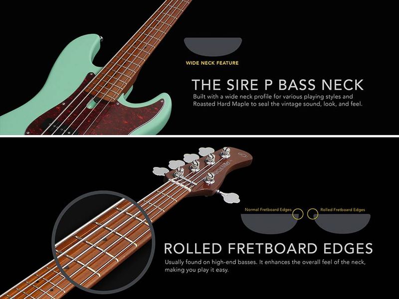 Sire P5 Series Marcus Miller Lefty Alder 4-string Passive Bass Guitar Mild Green