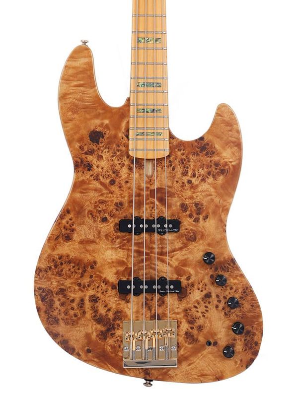Sire V10 Series Marcus Miller swamp ash + poplar burl 4-string active bass guitar, natural satin, with hardcase