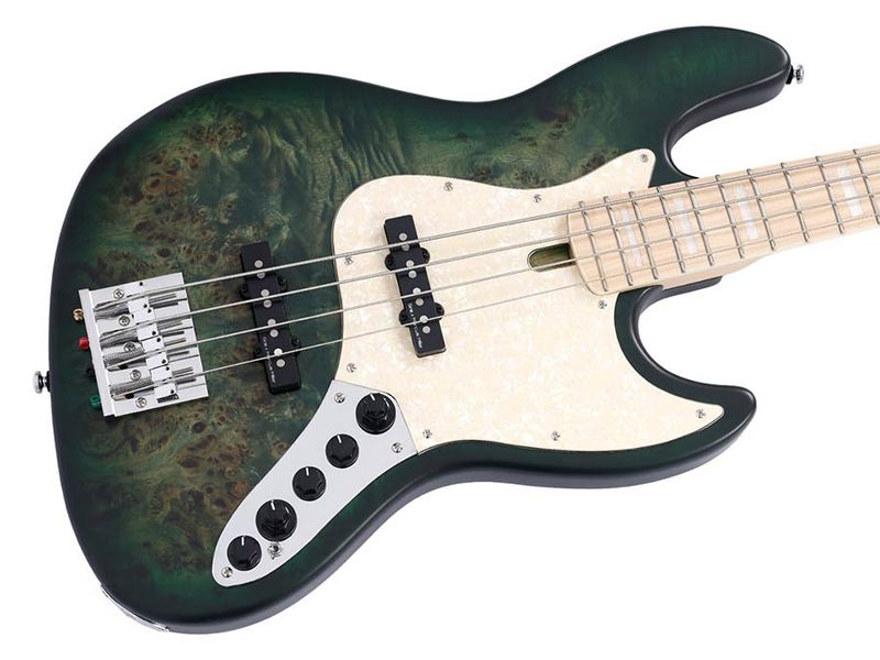 Sire V7 Series Marcus Miller swamp ash reissue 4-string active bass guitar, transparent green satin