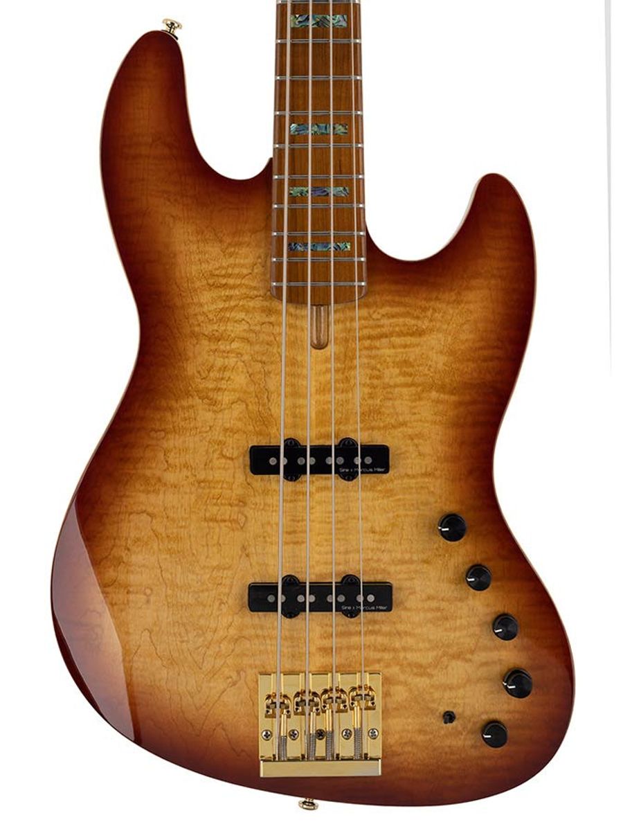 Sire V10 Series Marcus Miller swamp ash + flamed maple 4-string active bass guitar tobacco sunburst, with hard case