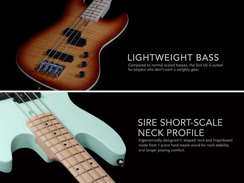 Sire U5 Series Marcus Miller Alder with Flamed Maple Top  4- string Short Scale Bass Guitar Tobacco Sunburst