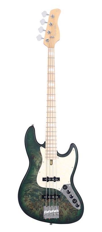 Sire V7 Series Marcus Miller swamp ash reissue 4-string active bass guitar, transparent green satin