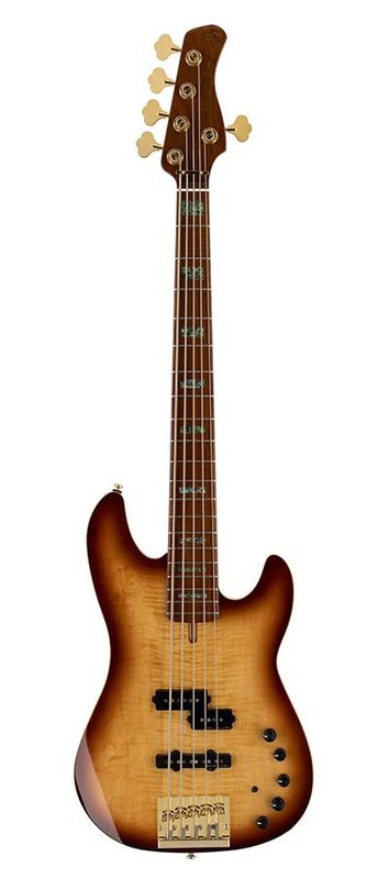 Sire P10 Series Marcus Miller swamp ash + flamed maple 5-string active bass guitar tobacco sunburst, with hard case