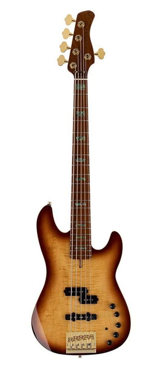 Sire P10 Series Marcus Miller swamp ash + flamed maple 5-string active bass guitar tobacco sunburst, with hard case