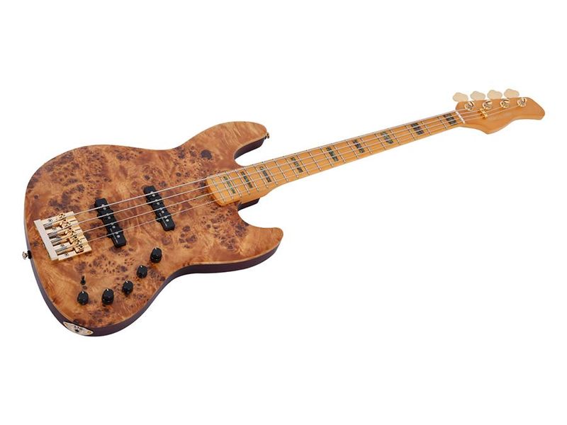 Sire V10 Series Marcus Miller swamp ash + poplar burl 4-string active bass guitar, natural satin, with hardcase