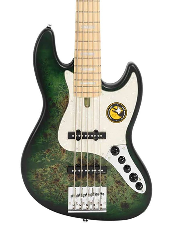 Sire V7 Series Marcus Miller swamp ash reissue 5-string active bass guitar, transparent green satin