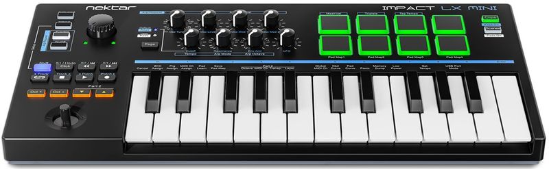 Nektar Impact LX Mini - MIDI keyboard, 25 velocity-sensitive mini keys, 8 pads, 8 knobs