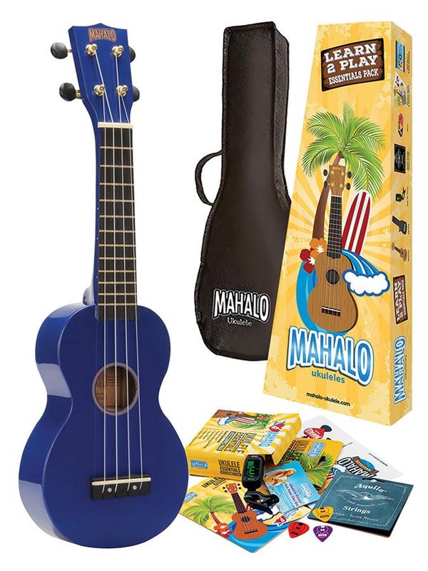 Mahalo Rainbow Series, soprano ukulele pack, blue, with essentials accessory pack