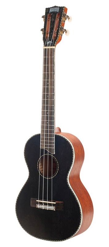 Mahalo Pearl Series, solid top tenor ukulele, with MEQ2 9v preamp, black, with bag
