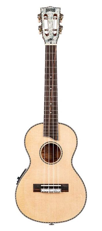 Mahalo Pearl Series, solid top tenor ukulele, with MEQ2 9v preamp, natural, with bag