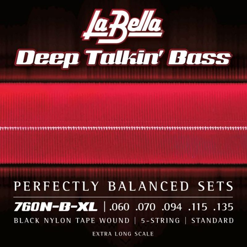 La Bella 760N-B-XL Black Nylon Tape - Standard, 5-String, Extra Long Scale