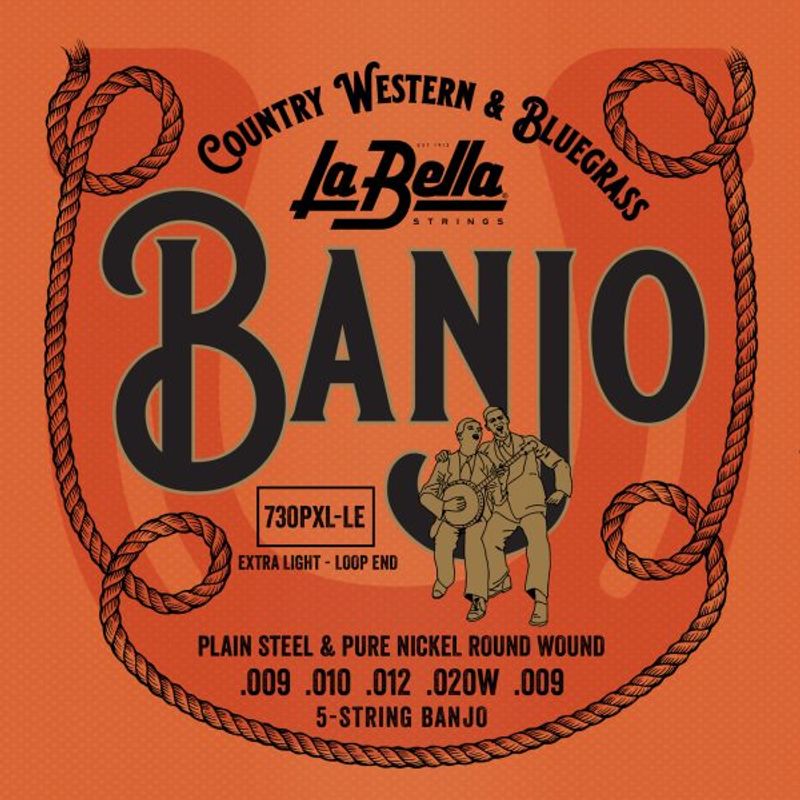 La Bella 730PXL-LE 5-String Banjo, Pure Nickel, Extra Light, Loop-Ends