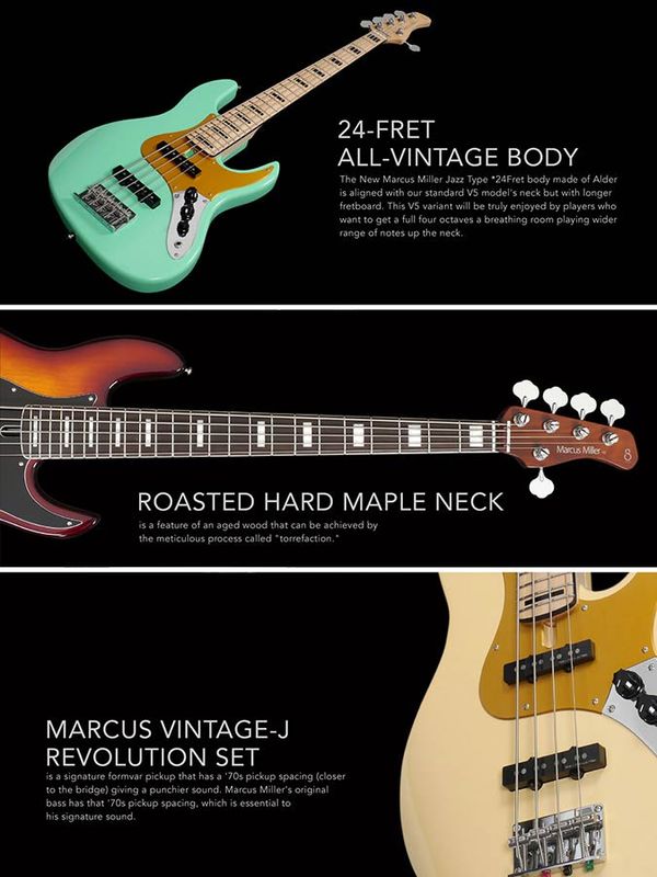 Sire V5.24 A5/DRD Marcus Miller alder 24 fret 5-string passive bass guitar dakota red