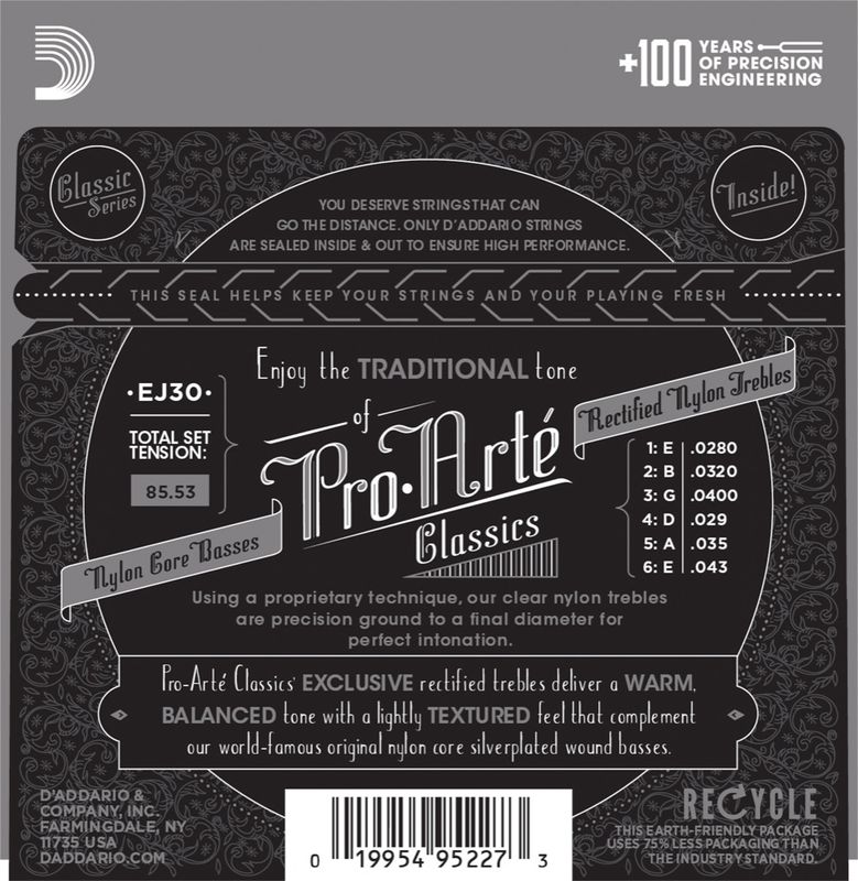 Daddario Fretted EJ30 Nylonstrenger Normal Tension